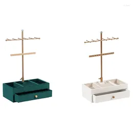 Jewelry Pouches 2 Tiers Rack Wooden Emerald Base Ring Storage Display With Drawer Bracelet Box 1 PCS