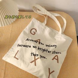 Shopping Bags Women Canvas Tote Bag Korean Soft Cloth Shoulder For Girl Causal Letters Print Galaxy Eco Handbag Female Large