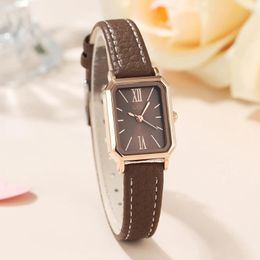 Wristwatches Vintage Rectangle Womens Watches PU Leather Band 30m Water Resistance Retro Ladies Quartz Wristwatch Ultra-thin Watch For Women