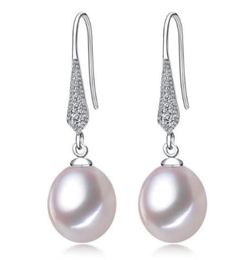 89mm White Pink Purple 100 Natural Freshwater Pearl Drop Earrings 925 Silver Zircon Jewelry for Women5050281