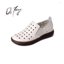 Casual Shoes DRFARGO Women Sandals Cutout Hollow Low Heels Cool Genuine Leather Ladies Slip-on Soft Summer Female Big Size 35-43