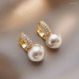 Hoop Earrings Korea Fashion Light Luxury Simple Classic Pearl Drop Birthday Party Gift Woman Jewelry Stud