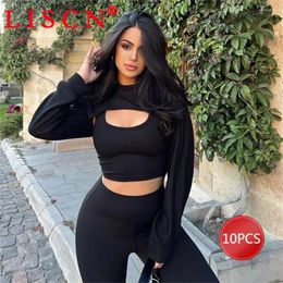 Women's T Shirts 10 Bulk Items Wholesale Lots T-shirts Fall Sexy Two Piece Sets Camisole Long Sleeve Crop Top Y2k Women Clothing K12446_1