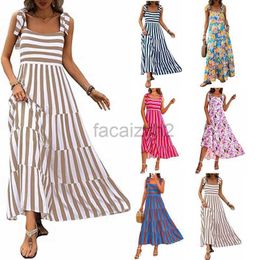 Casual Dresses Sexy Maxi Dress Women Basic Casual Dresses Sexy Maxi Dress Women Fine Shoulder Strap Sleeveless Printed Pocket Side Zipper Layered size plus Dress