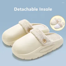 Slippers Removable Liner Couples Women Men Winter Warm Non-slip EVA Waterproof Home Plush Slides