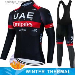 Cycling Jersey Sets UAE Cycling Fece Jersey Retro Winter Thermal Termal Man Clothing Bib Men Ciclismo Hombre Mtb Long Seve Equipment Sports L48