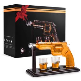 Whiskey Decanter Sets for Men Unique Gifts 85 OZ Pistol Shaped Cool Liquor Dispenser with Two 17 Glasses 240415