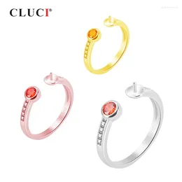 Cluster Rings CLUCI 925 Sterling Silver Simple Design For Women Anniversary Pearl Ring Mounting Zircon Jewelry SR2166SB