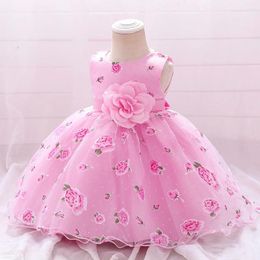 Girl Dresses Summer Cute Big Flower Baptism First Birthday Dress For Baby White Pink Princess Party Child Costumes