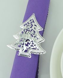 Whole 20pcs Christmas Tree Plated Napkin Ring Serviette Buckle Holder el Wedding Party Favour Decoration3052254