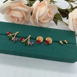 Stud Earrings Jewelry G Stud Earrings Luxury Gold Lion Head Colored Gemstone Earrings gift for women