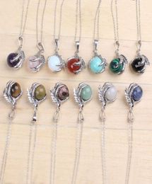 whole 20Pcs Classic Silver Plated Chain Mixed Stone Dragon Claw Round Beads Pendant Necklace Jewelry8330822