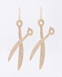 Scissors Earrings Unique Style Beauty Salon Hair Stylist Scissors Dangle Earring Gold Crystal Charm Fashion Jewelry9653165