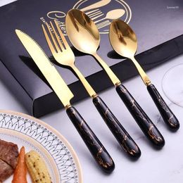 Dinnerware Sets 4pcs Cutlery Set Stainless Steel Knife Fork Spoon With Marbled Pattern Ceramic Handle Luxury Gold Modern Flatware Eating