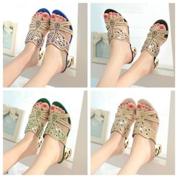 New Luxury Sandals Summer Water Diamond Thick Heel Hollow One line Tuo Fish Mouth Beach Sandals Women Large Slippers