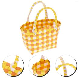 Storage Bags Woven Hand Basket Potable Baskets Rustic Handle Organiser Novelty Food Kitchen Party Home Colourful Plastic Beach Tote