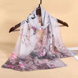 Scarves 2024 Print Chiffon Scarf Shawl Women Sunscreen Silk Turban Long Wrap Beach Travel Outdoor Accessories Trendy Headband