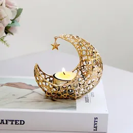 Candle Holders Unique Hollow-out Design Modern Holder Crescent Moon Shaped Candlestick 2 Colours Holiday Bar Accessories