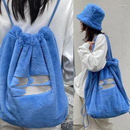 Storage Bags CryingCentered Bag Blue Plush Drawstring Designer Portable Gym Shopper Handbags Backpack Large Capacity Women Casual