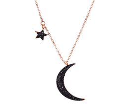 Star and Moon Pendant Necklace Stainless Steel 14k Gold Plated Black Zircon Necklace Jewellery Women Girl039s Gift2224532