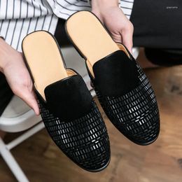 Slippers Summer Men's Bright Drill Package Head Personalized Versatile Rhinestone Loafers Without Heel Leather Shoes P022