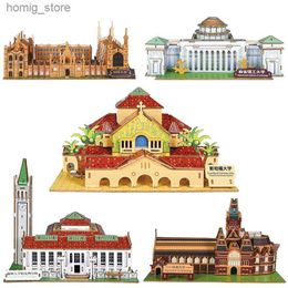 3D Puzzles 3D Wooden Puzzle Famous MIT Stanford Harvard University Of Cambridge Building Model DIY Wood Educational Toys For Children Kids Y240415