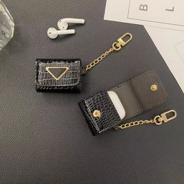 Luxury Headphone Accessories designer airPods Case for 1 2 3 airpod pro Crocodile pattern top quality protection earphone key chain Triangular signature optional