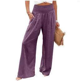 Women's Pants Linen Women Comfy Flowy Wide Leg Summer Baggy High Waisted Palazzo Beach Trousers Womens Casual And Tops