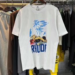 Rhude New 2024 Designer Mens T Shirt Trendy Graphic Printed Womens Mens Clothing Rhude Shirt Short Sleeve Letter Printed Loose Rhude Shirt High Quality Tee 6390