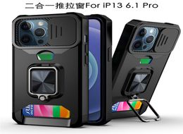 For iPhone 13 Pro Max Case Slide Camera Protection Card Slot Case For iPhone 12 mini 11 Pro XR 7 8 Shockproof Ring Stand Cover2628559