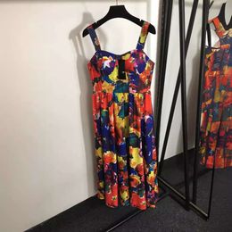 Womens Colorful Zipper Halo Dyed Flower Print Bra Strap Dress