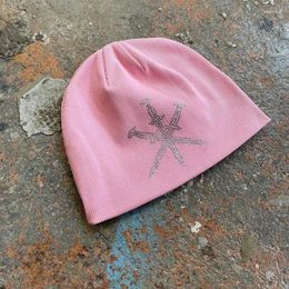 Berets Y2K Hat Men Women Knit Hats Autumn Winter Cross Rhinestones Fashion Net Red Wool Versatile Warm Cold Beanie