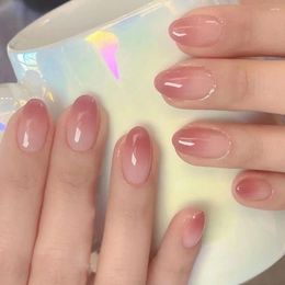 False Nails French Manicure Short Almond Gradient Fake Nials Detachable PInk Nail Tips Women