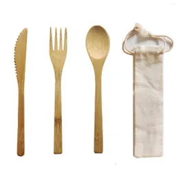 Dinnerware Sets Bamboo Travel Flatware Set Portable Utensils Kit With Pouch Bag For Camping Picnic Office