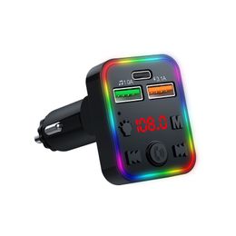 P22 Car Charger 3 Ports 15W 3.1A Dual USB Fast Charging Mini PD Car Charger 60 Degree Rotation Handsfree Calling Bluetooth FM Transmitter for Phone