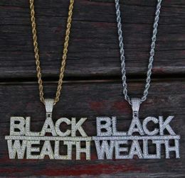 iced out BLACK WEALTH pendant necklaces for men women hip hop luxury bling diamond letter pendants gold silver rapper punk jewelry6650081