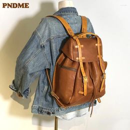 Backpack PNDME Vintage Luxury Natural Genuine Leather Large Capacity Men's Outdoor Travel High-quality Real Cowhide Bookbag