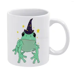 Mugs Wizard Frog White Mug 11oz Ceramic Tea Cup Coffee Friends Birthday Gift Froggie Cottagecore Animal