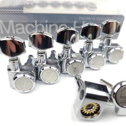 Cables 1 Set 6 Inline No Screw Locking Electric Guitar Machine Heads Tuners Lock String Tuning Pegs Chrome Silver