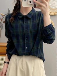 Women's Blouses Plaid Women Shirt Loose Cardigan 2024 Spring Summer Korean Fashion Cotton Lady Basic Tops Female YoYiKamomo