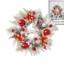 Decorative Flowers 17 Inch Artificial Christmas Elk Winter Wreath Front Door Hanging Xmas Garland Ornament For Wall Window Pendant