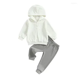 Clothing Sets 2024 0-5Y Baby Boy Fall Outfits Long Sleeve Button Down Solid Color Plush Hoodie Pants Set Toddler Winter Clothes