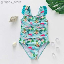 One-Pieces 1~9Years Toddler Baby Girls Swimwear Flamingo print Girls Swimwear one piece Children Swimwear Kids Bathing suit Beach wear Y240412