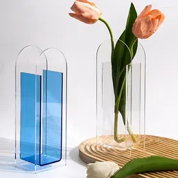 Vases Acrylic Vase Durable Modern Rectangle Flower Bottle Arrangement Beautiful Room Decor Supplies Home Decoration