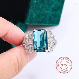 Cluster Rings Stylish S925 Silver Ring For Women Luxury Blue Shiny Zircon Fashion Party Jewellery Wedding Bridal Engagement