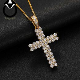 Best Selling Jewelry 925 Sterling Silver 2 Row VVS Moissanite Diamond Iced Out Hip Hop Cross Pendant Necklace