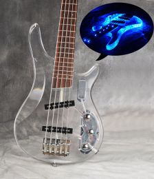 Cables 2016 New Arrival Thru 5 String Acrylic Body Bass Guitar Rosewood Fingerboard With LED Light High Quality Real Photo
