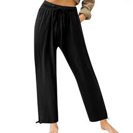 Women's Pants Pant Casual Loose High Waist Cotton Linen Wide Leg Long With Pockets Pantalon Femme Spidnie Dresowe Damskie