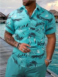 Fashion Mens Leaf Print Short Sleeve Shirt Summer Beach Resort Style 100% Polyester Tropical Hawaiian 5XL 240415