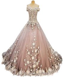 Colourful Bridal Ball Gown Tulle Wedding Dresses Flowers Appliqued Off Shoulder Modern Tirered Skirts Beach Wedding Gowns4508079